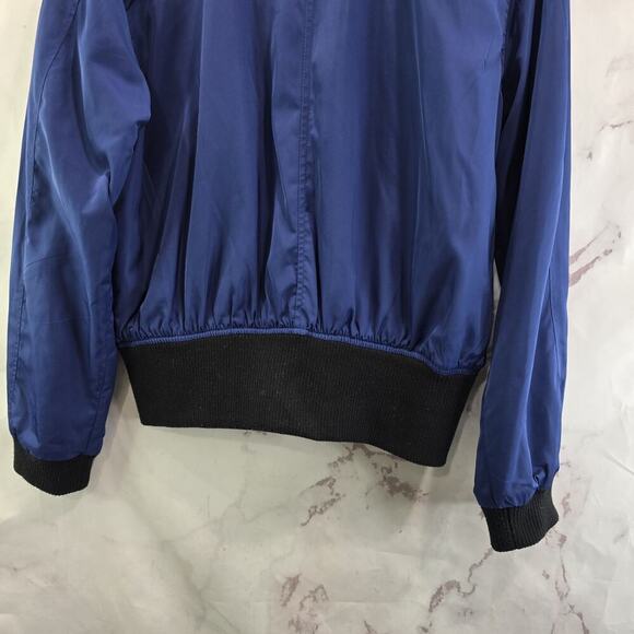 Anthropologie Jacket Women Small Blue Black Bomber Satin Hei Hei Crop Juneworthy - Picture 7 of 10